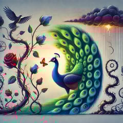 DALL·E-2024-10-15-17.30.44-An-image-illustrating-the-metaphor-of-a-peacock-eating-poison-symbolizing-resilience-wisdom-and-transformation-in-leadership.-The-peacock-is-depict-2